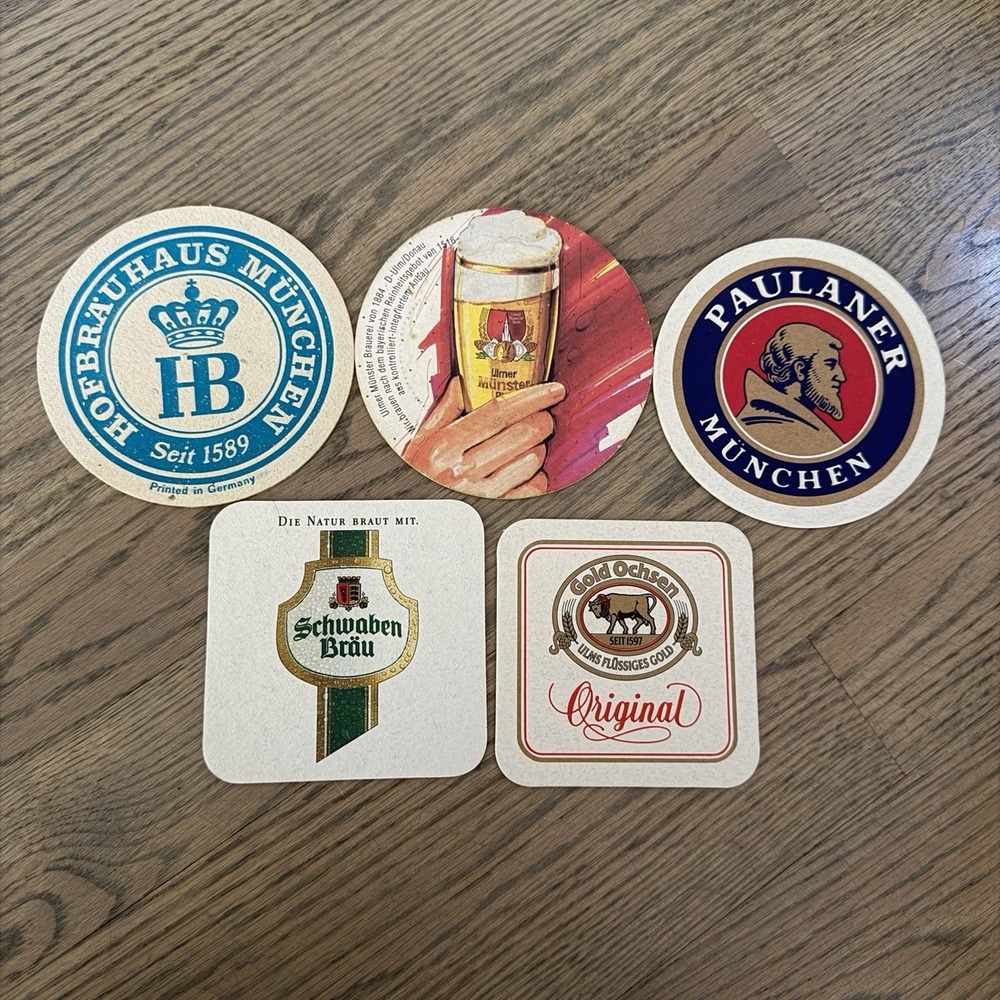 Lot‎ 5 Vintage German Beer Coasters Bierdeckel Breweriana Bavaria 1970s-80s